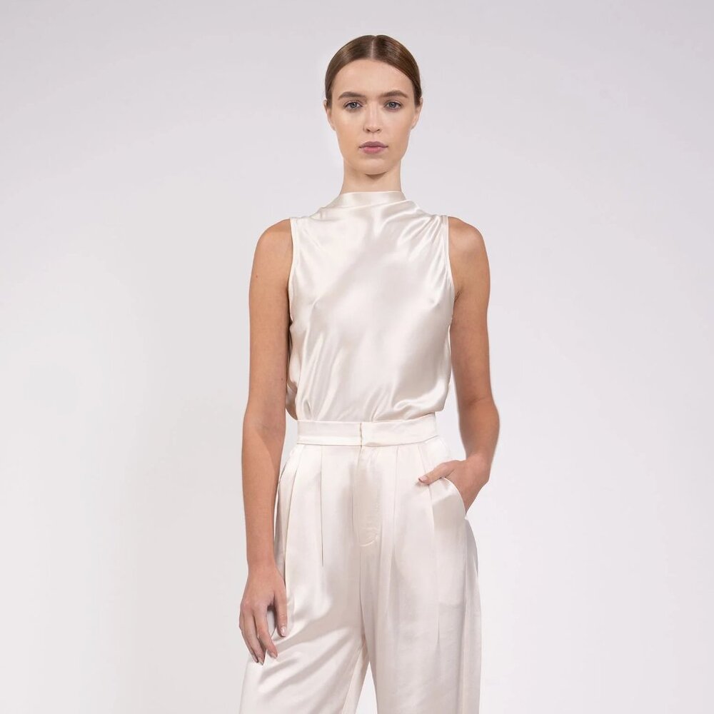 NONCHALANT LABEL Lainey High-neckTop Women's Size XS Champagne NWT